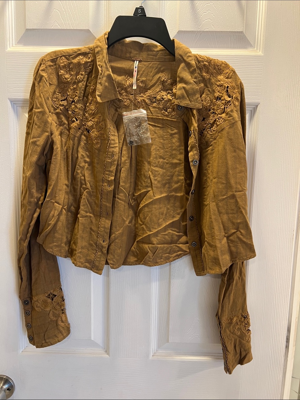 NWT Free People Embroidered Mustard Cropped Button Down